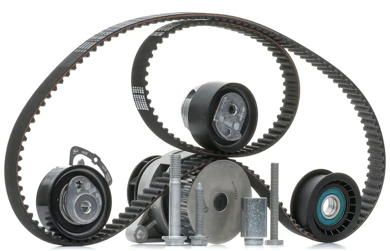 A timing belt kit with tensioners and water pump